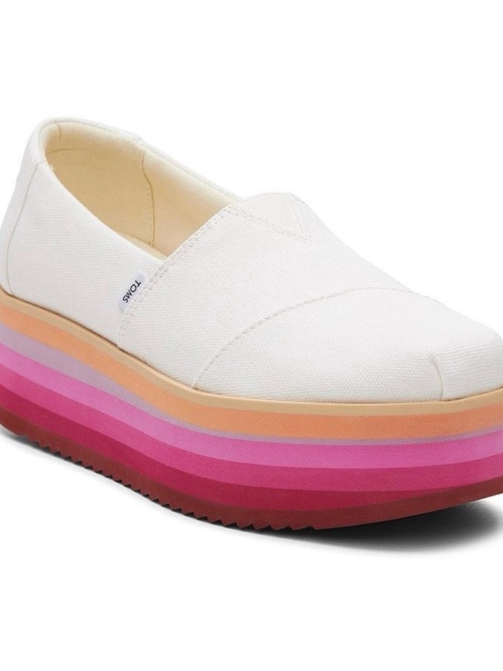 TOMS White Canvas Platform Alps Slip-On with Pink Ombre Sole, NWT